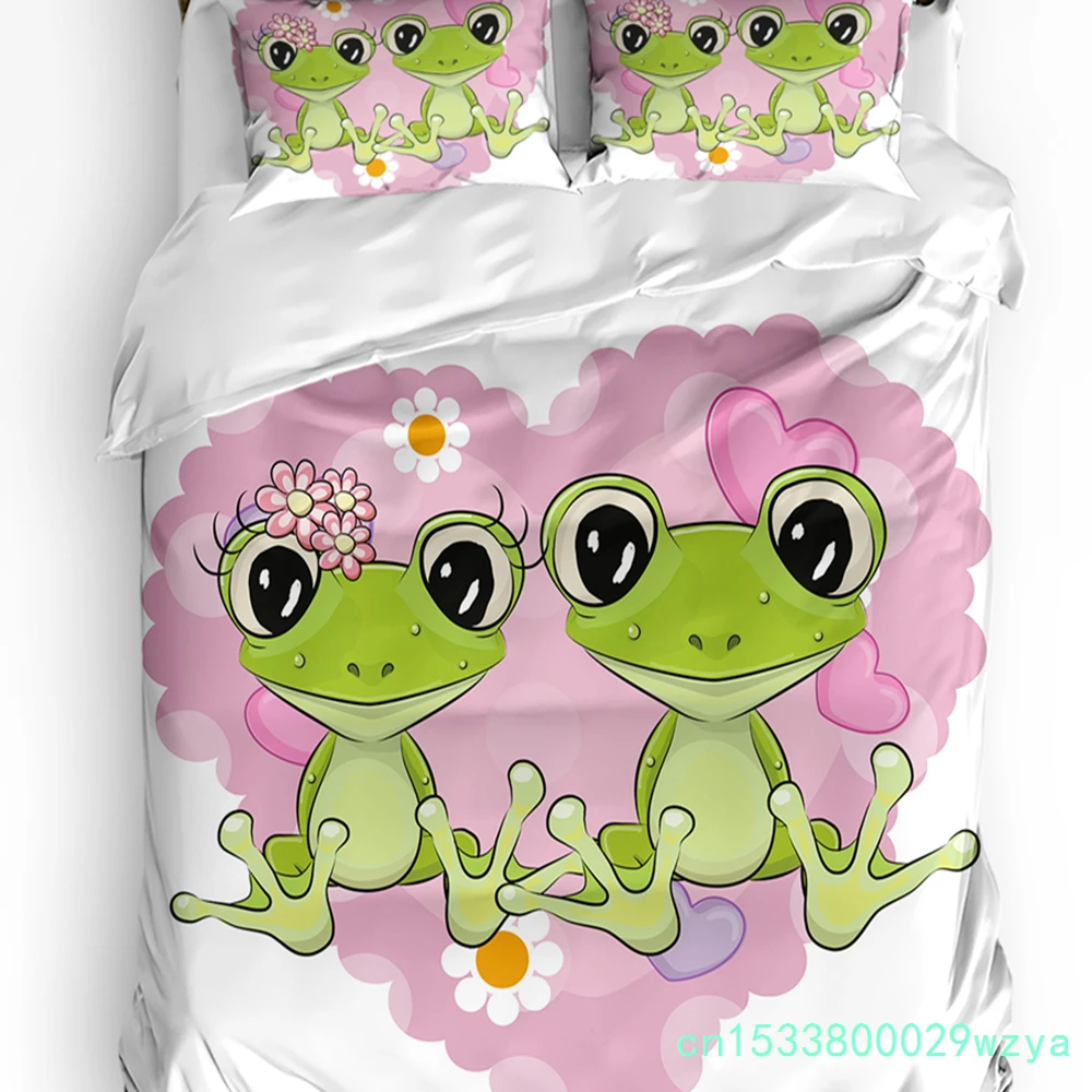Frog Love Duvet Cover Bed Bedding Set For Double Home Textile Quilt Cover Pillowcases Bedroom Bedding Set (No Sheet)