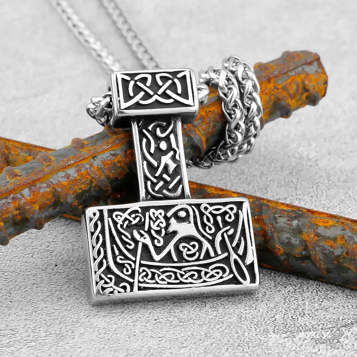 Viking Vintage Thor Hammer Necklace Men's Stainless Steel Celtic Knot Rune Pendant Necklace Celtic Knot Amulet Jewelry Gift