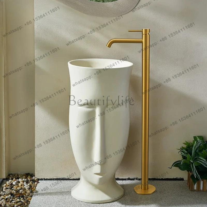 Cream wind face column basin outer integrated floor sink humanoid art