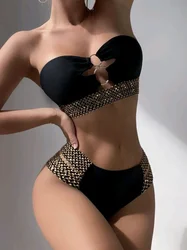 Maillot de bain deux pièces pour femmes, sexy, sans bretelles, bikini, avec ceinture flash, tenue de plage, baigneur, 2023