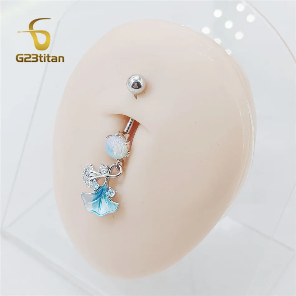 Zirconi ipoallergenici chirurgici Anello per ombelico Pietra opale Perla appesa G23 Titanio Bilanciere Piercing 14G Gioielli per ombelico