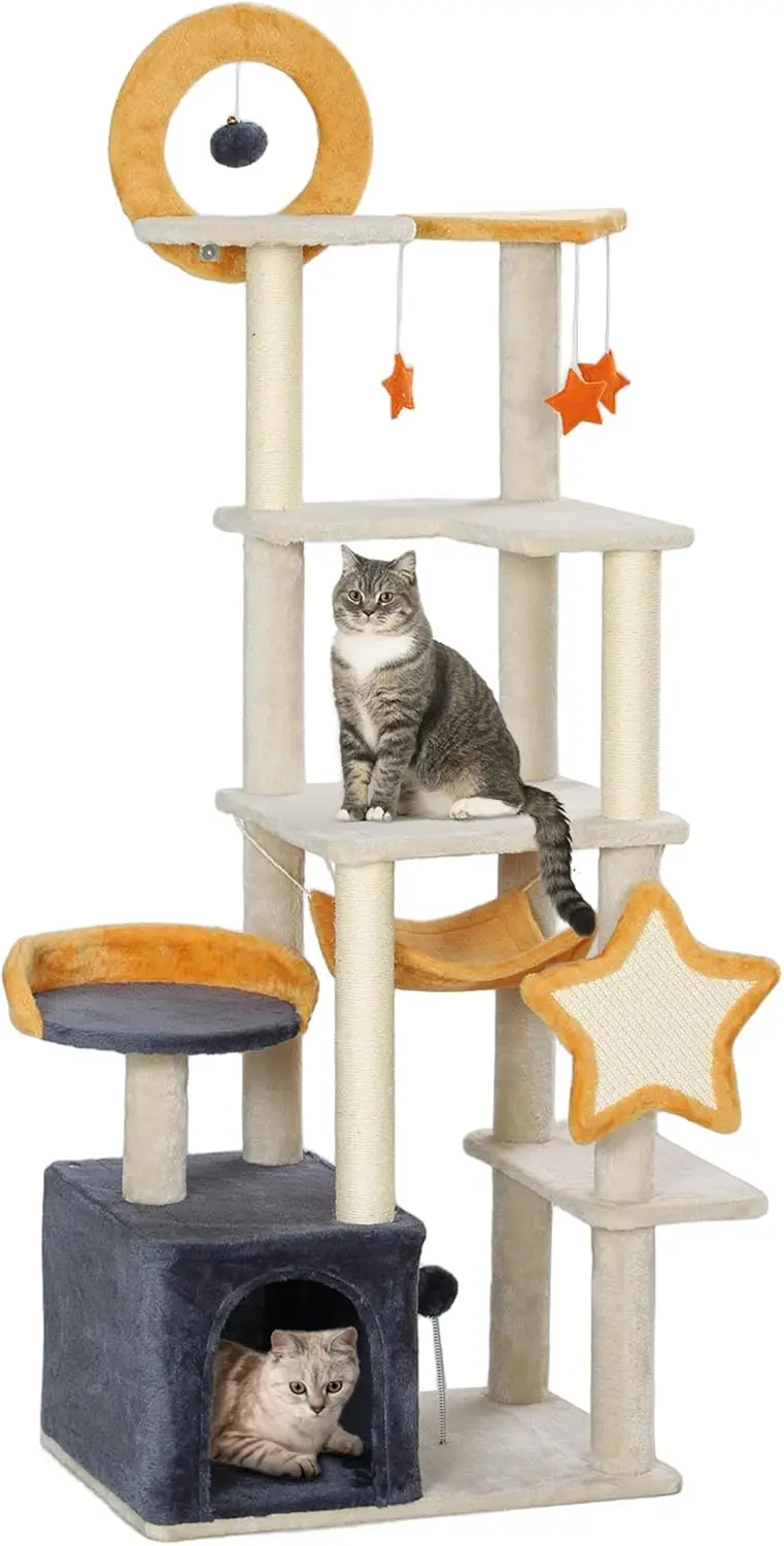 

63 Inch Cat Tree for Large Adult Indoor Cats with Cat Scratching Post, Cat Hammock, Condo, Bed Scratching Board & Toys