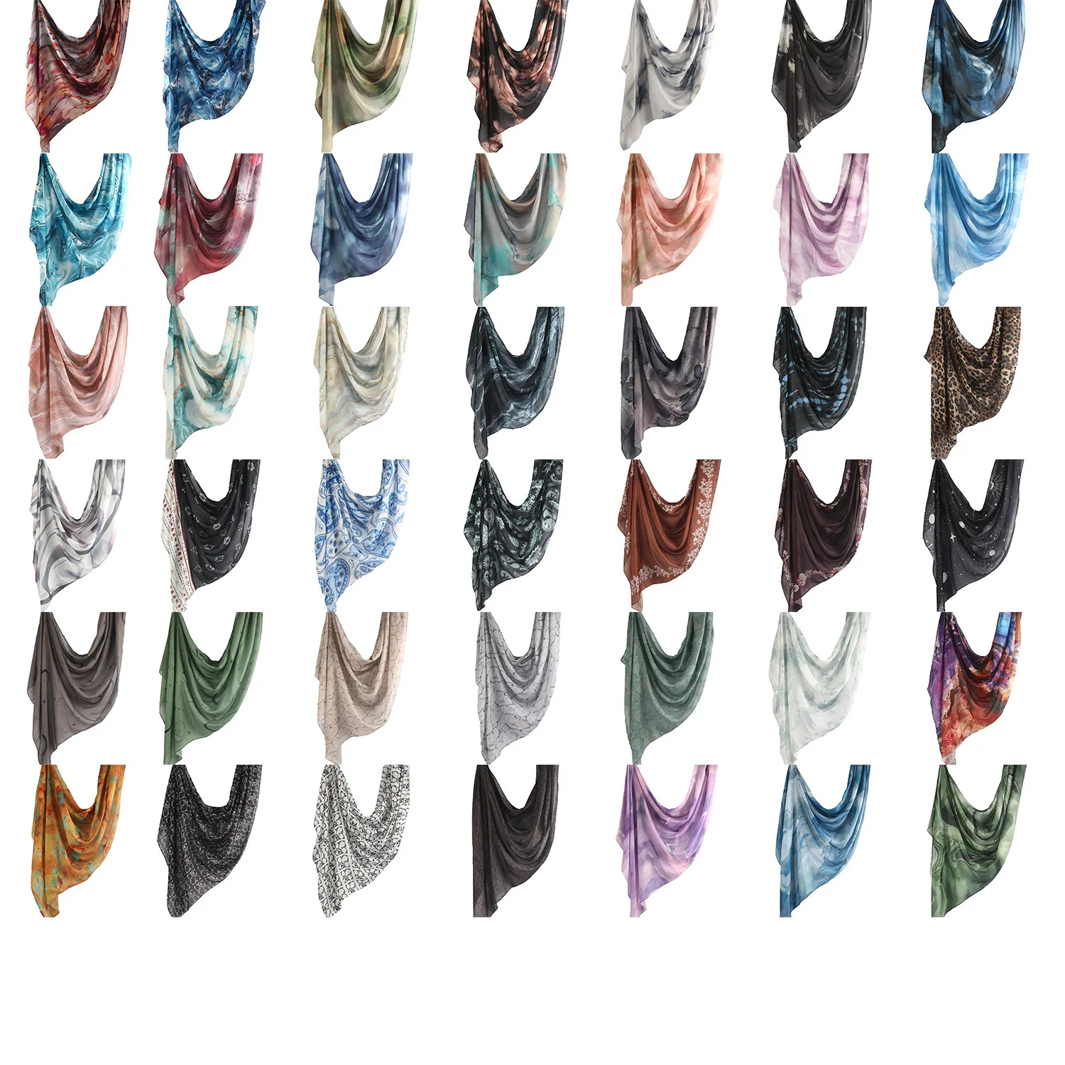 2025 수채화 시리즈 헤드스카프 새틴 프린트 스카프 봄 여름 자외선 차단 스카프 그라데이션 컬러 스카프