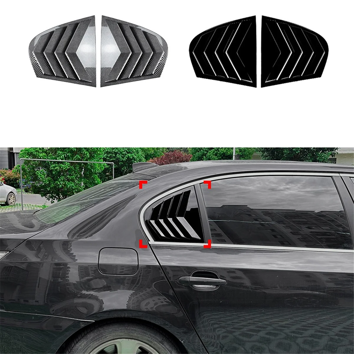 Car Rear Window Shutter Cover Trim Window Louver Side Vent Trim for BMW 5 Series E60 2004-2010 Carbon Fiber