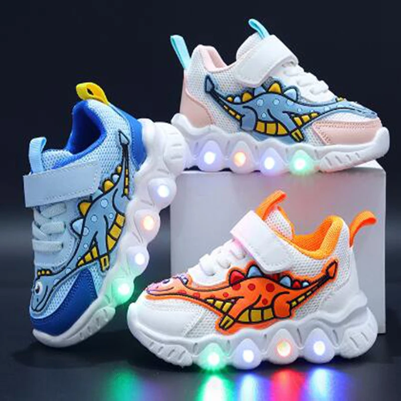 

Spring Autumn Girls Led Light Shoes Kids Boys Casual Sneakers Children Cartoon Dinosuar Breathable Toddler Running Sport Shoes