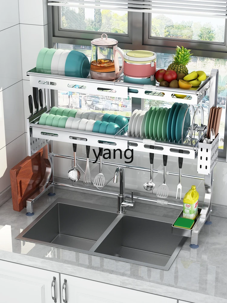 LH stainless steel kitchen rack bowl rack above sink telescopic drain storage rack