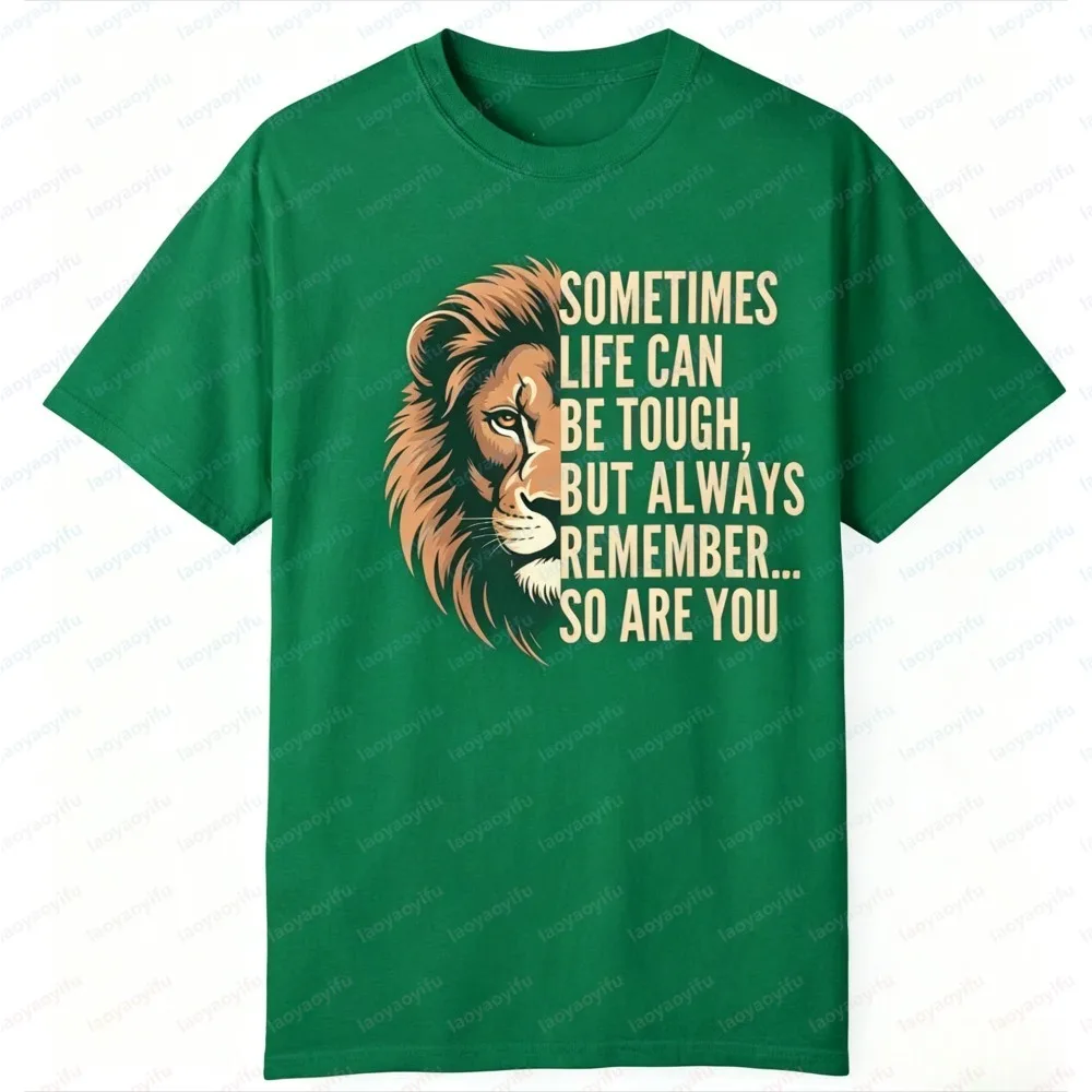 Unisex Summer Fashion Short Sleeve T Shirt Wild Lion Positive Slogan Print Crew Neck Tee Stylish Breathable Outdoor Basic Tops