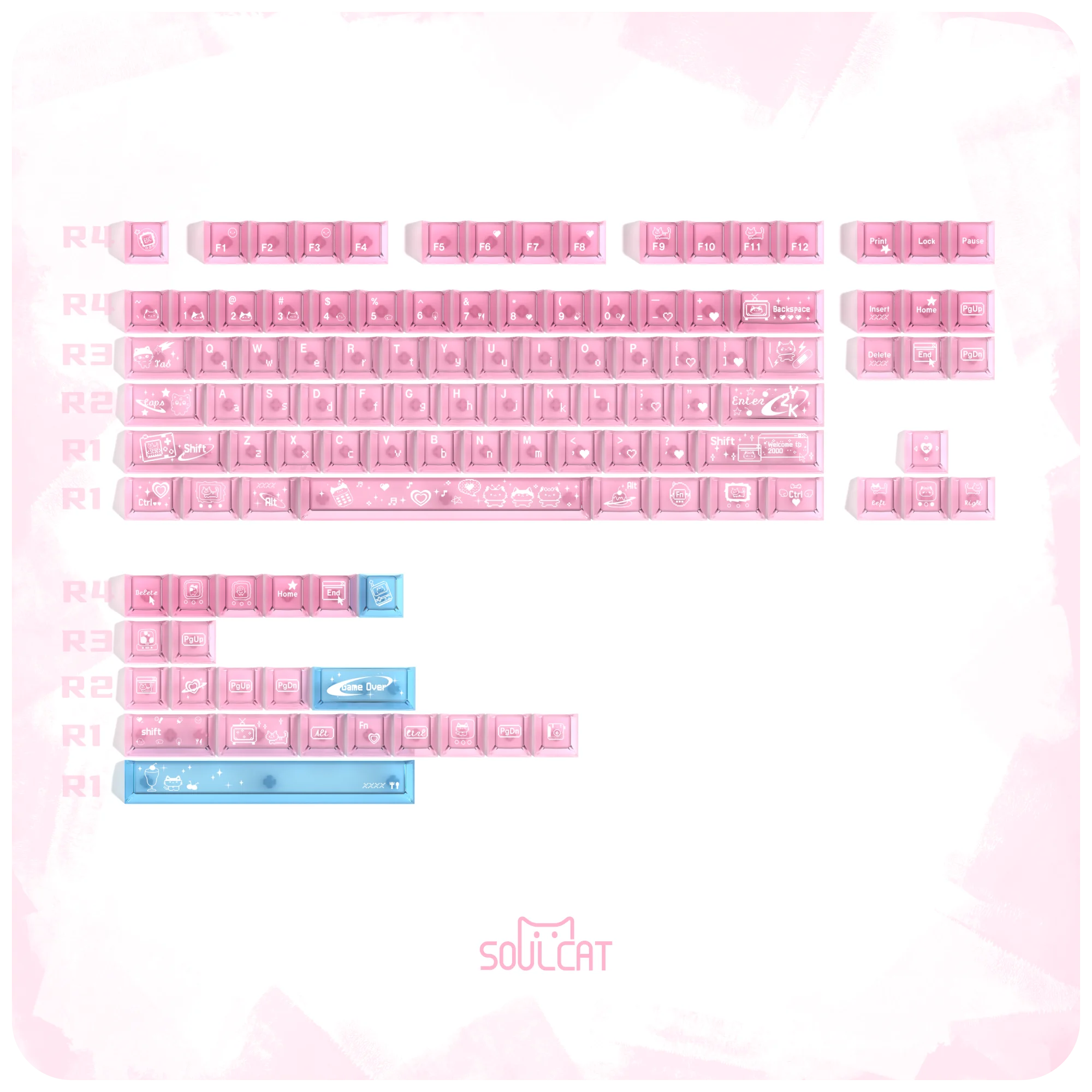 Electronic Cat Theme PBT Keycap Five-Sided Hot Sublimation Original Mechanical Keyboard Customization with Wooting
