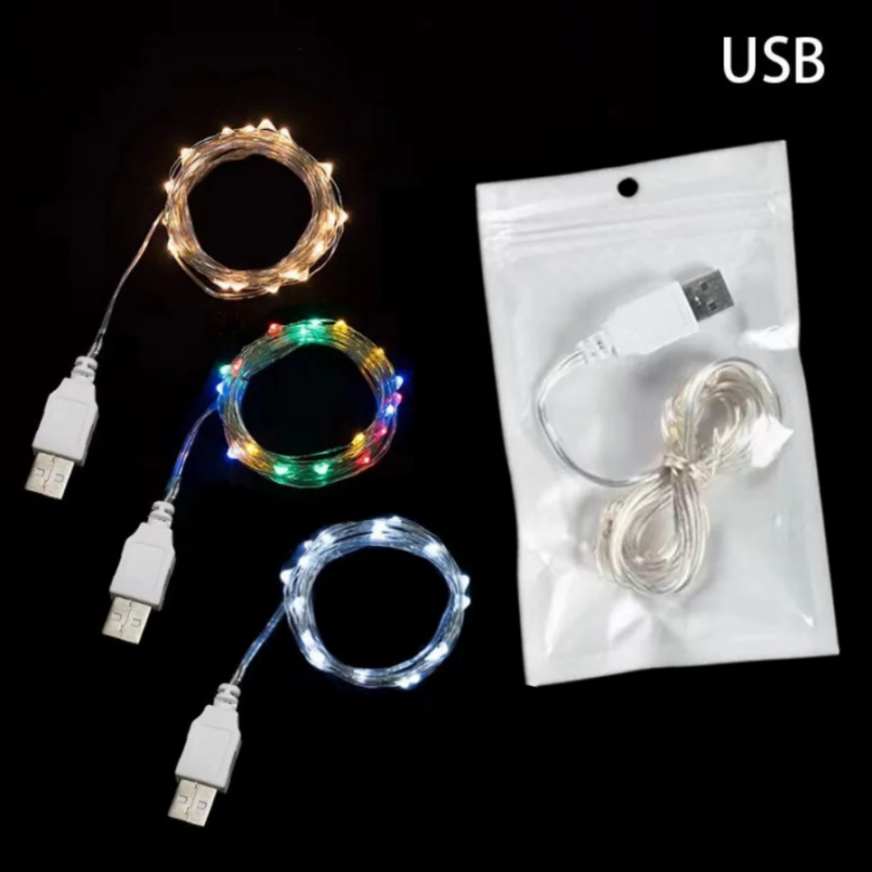 Impermeável USB LED String Lights, Fairy Lights para o Natal, Decoração de casamento, Silver Wire, Guirlanda de luz, DC, 5V, 5m, 10m, 20m