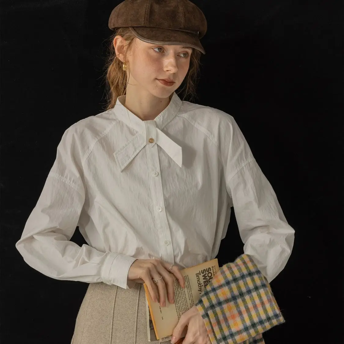 

Женская рубашка с длинными рукавами и рукавами реглан, в стиле ретро, с принтом бабочки, простая, универсальная, для повседневной носки