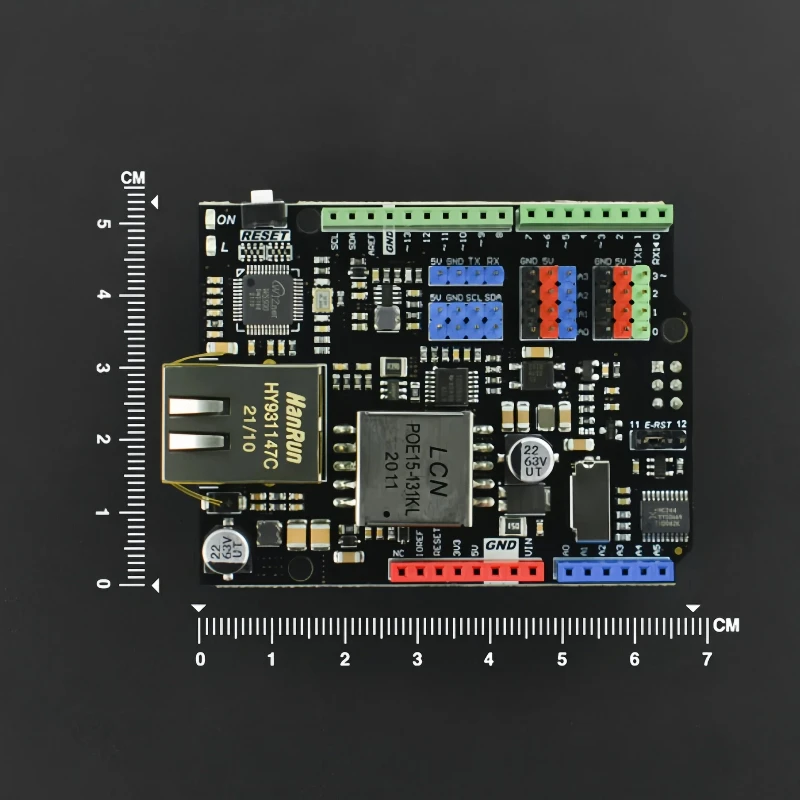 W5500 Ethernet Shield with PoE for Arduino IEEE 802.3at Class 0, 12W Output, MicroSD, Gravity I/O, Uno Size