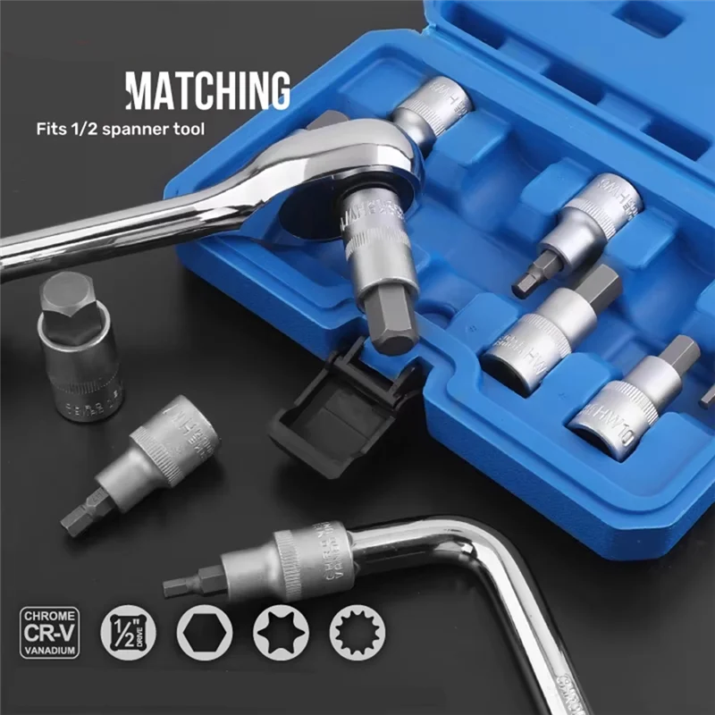 

A82I-10Pcs Set Of 1/2Inch Hexagon Sockets Six Angle Sleeve Kit For Ratchet Wrench Auto Maintenance