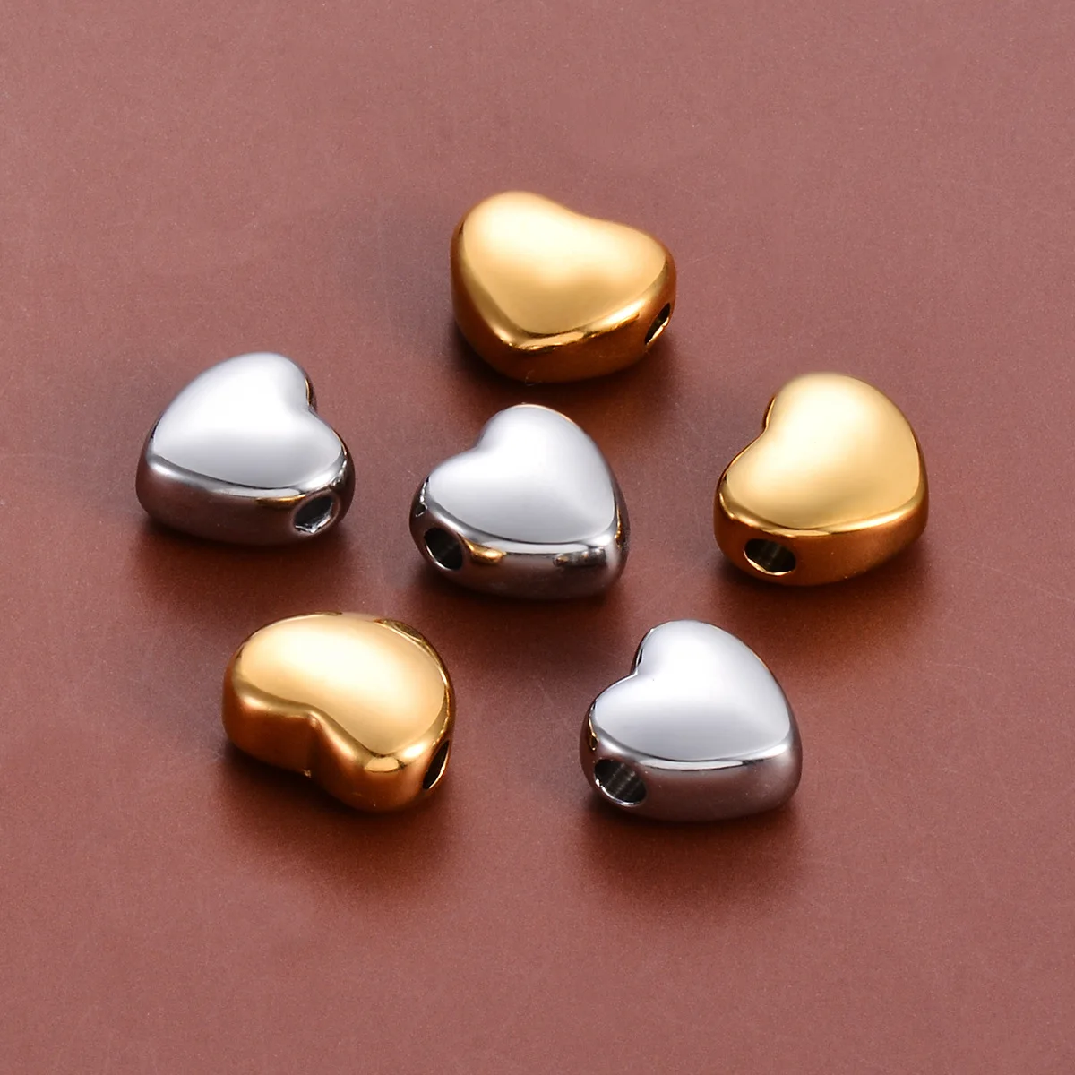 3 Stück/Set, spiegelglänzende Herz-Abstandshalter-Perlen, Anhänger für die Herstellung von DIY-Halsketten, Armbändern und Schmuck, aus Edelstahl. – Detail 6
