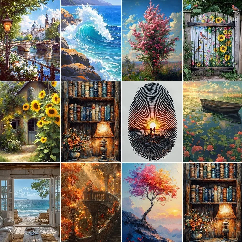 

Diy Oil Painting By Numbers Landscape Paint Kit Flowers Tree Picture Unframe Markers By Numbers Crafts Acrylic Wall Decoration