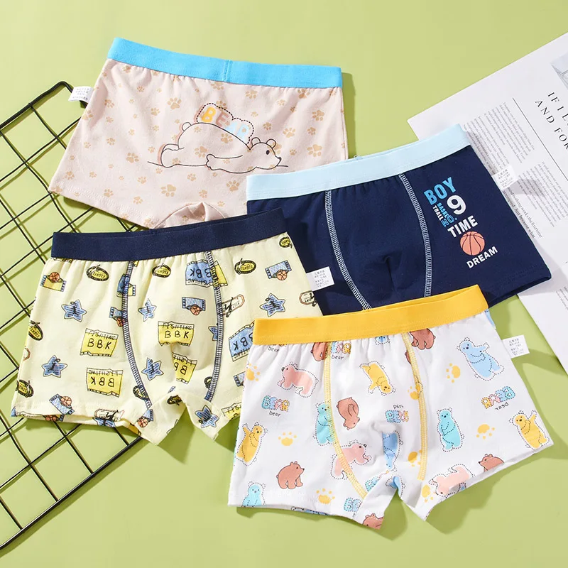 2/4/6 Pcs Boys Boxer Briefs Kids Cotton Underwear Breathable Baby Underpants Teenager Cartoon Print Soft Children Panties New