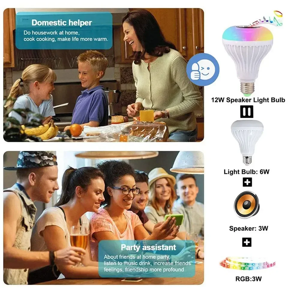 RGB White Led Light Bulb 85-265V E27 E26 Socket with IR Remote Control Bluetooth Music Speaker Color Changing for Home Party