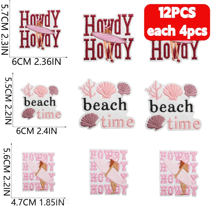 Picture 6: 10/12PCS Wholesale Pink Girl Surf Pie Team Embroidery Cloth Turtle Patch Sticker Bow Shell Decoration Embroideried Big Shark