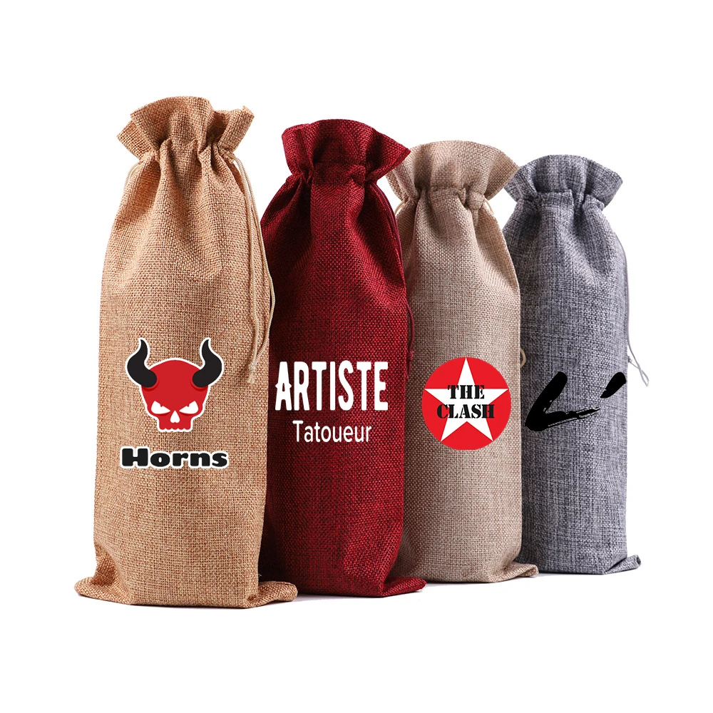 5pcs Custom Personalized Linen Rope Drawstring Bag Print Logo New Job Congratulations For Men Or Women Promotion Wine Bags Gift