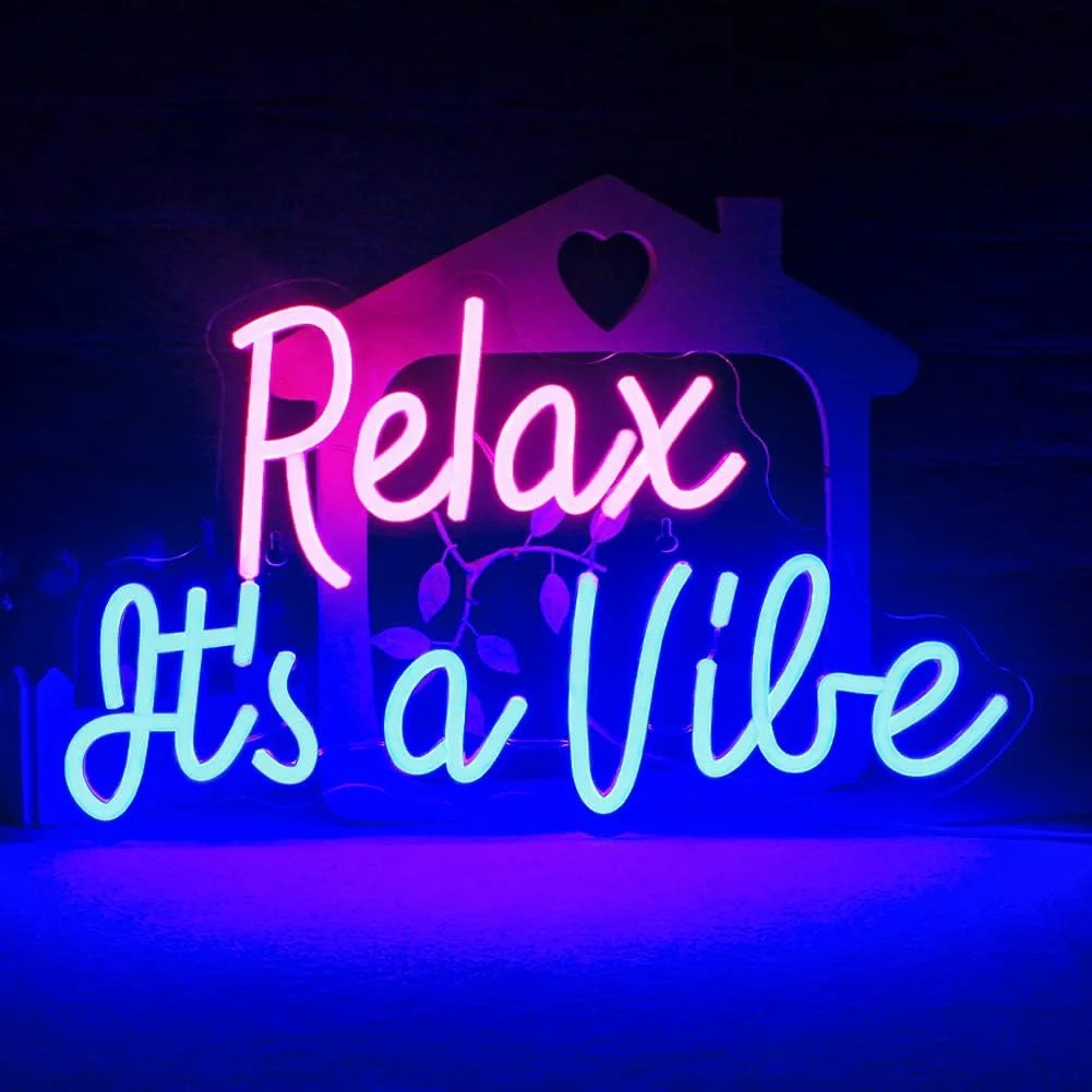 

Relax It's A Vibe Neon Sign , Wall Text Decor USB Word Neon Sign for Bedroom, Game Room, Shop, Home Decor, Bar, Birthday Decor