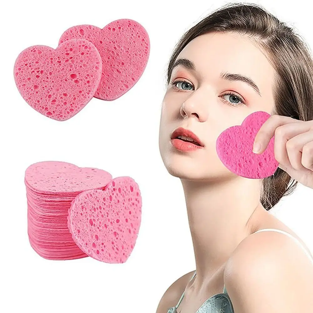 10 Pieces Pink Cosmetic Puff Heart Shaped Natural Makeup Remover Tool 7mm Face Washing Cleansing Sponge Compressed Sponge Women