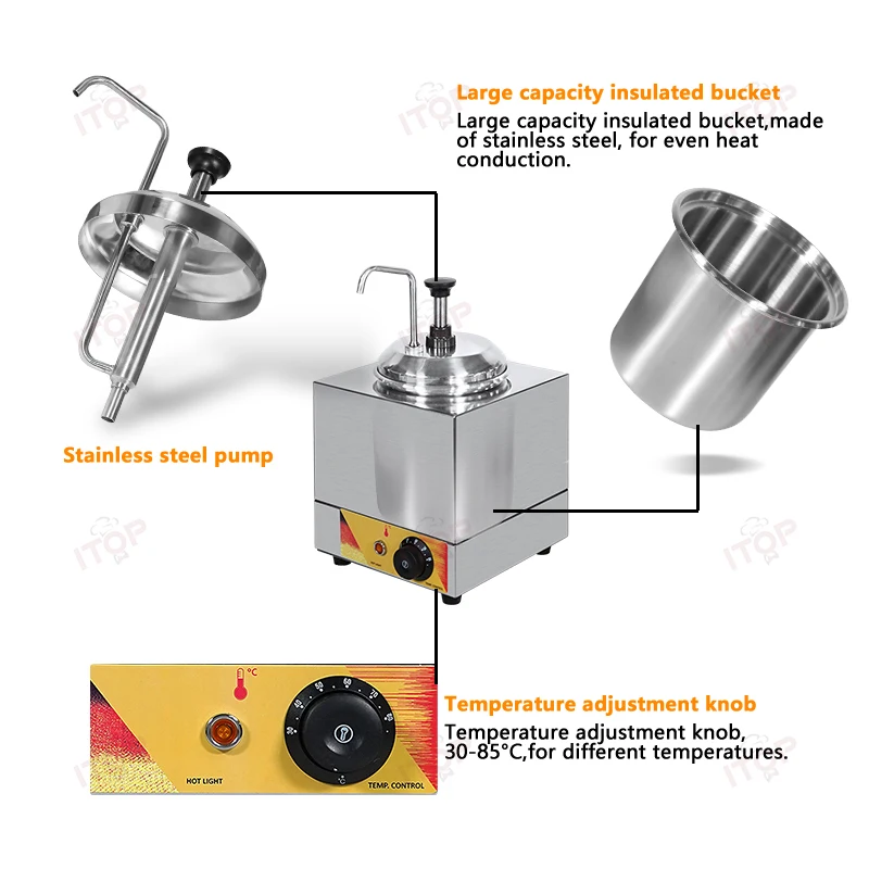 ITOP Sausverwarmer Capaciteit 3L Saus/Chocolade/Kaas Dispenser Pomp Machine Temperatuur 0-85 ° C Food Grade roestvrij staal Nieuw