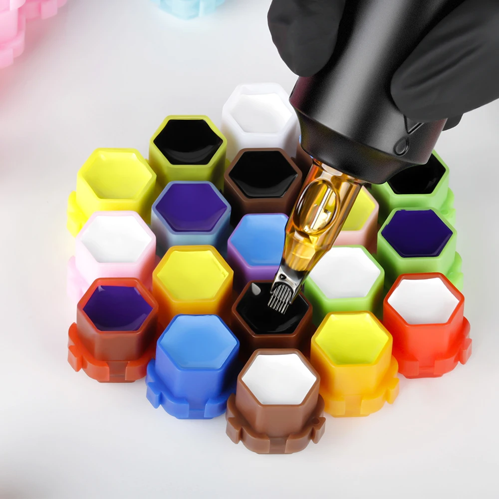 200Pcs Tattoo Ink Cups Honeycomb Shape Pigment Holder Cups Large Capacity Tattoo Kits Supplies Plastic Ink Cups Caps Accessories