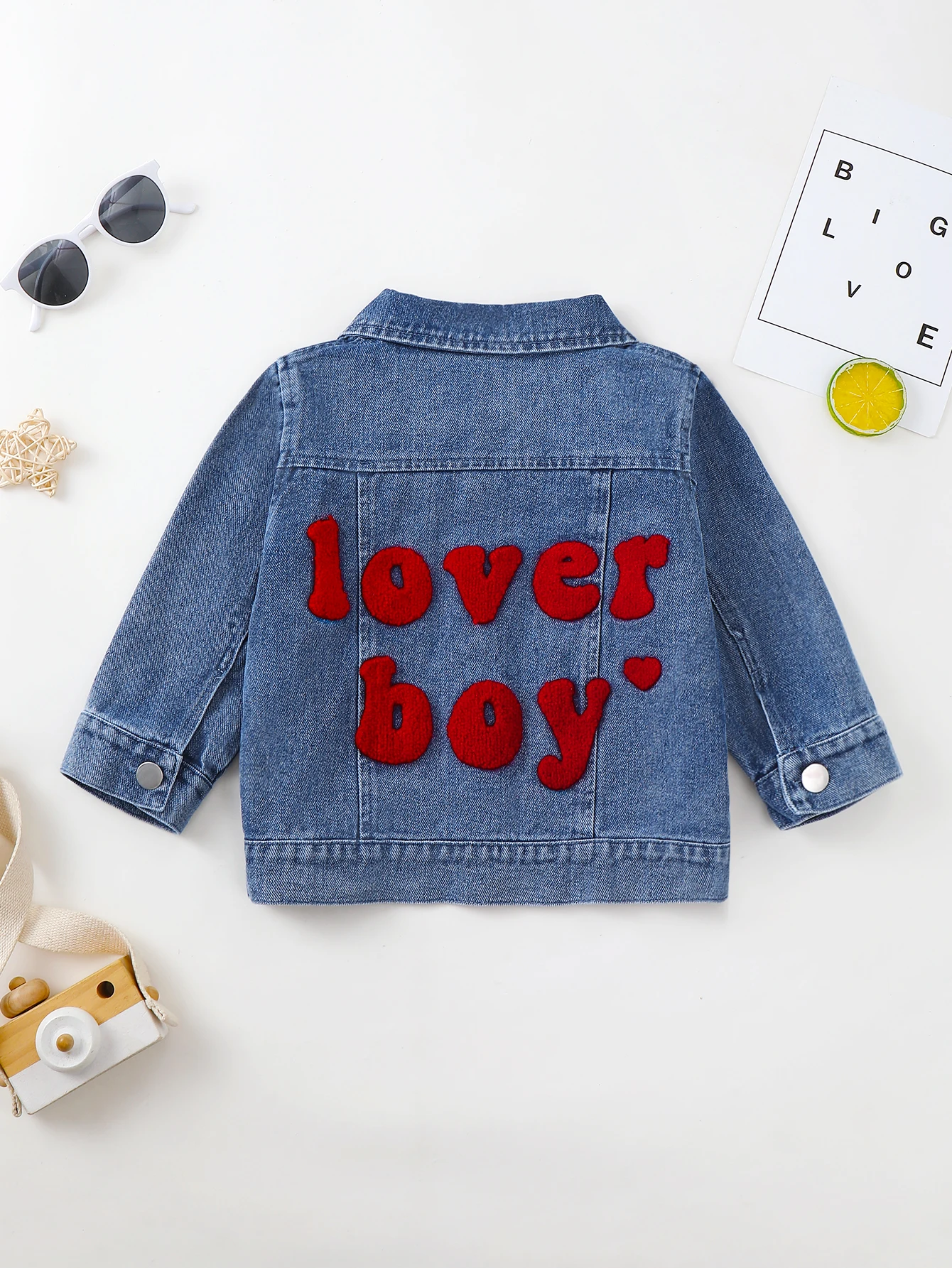 Unisex Baby Toddler Long Sleeve Denim Jacket with Letter Embroidery Towel for Kids