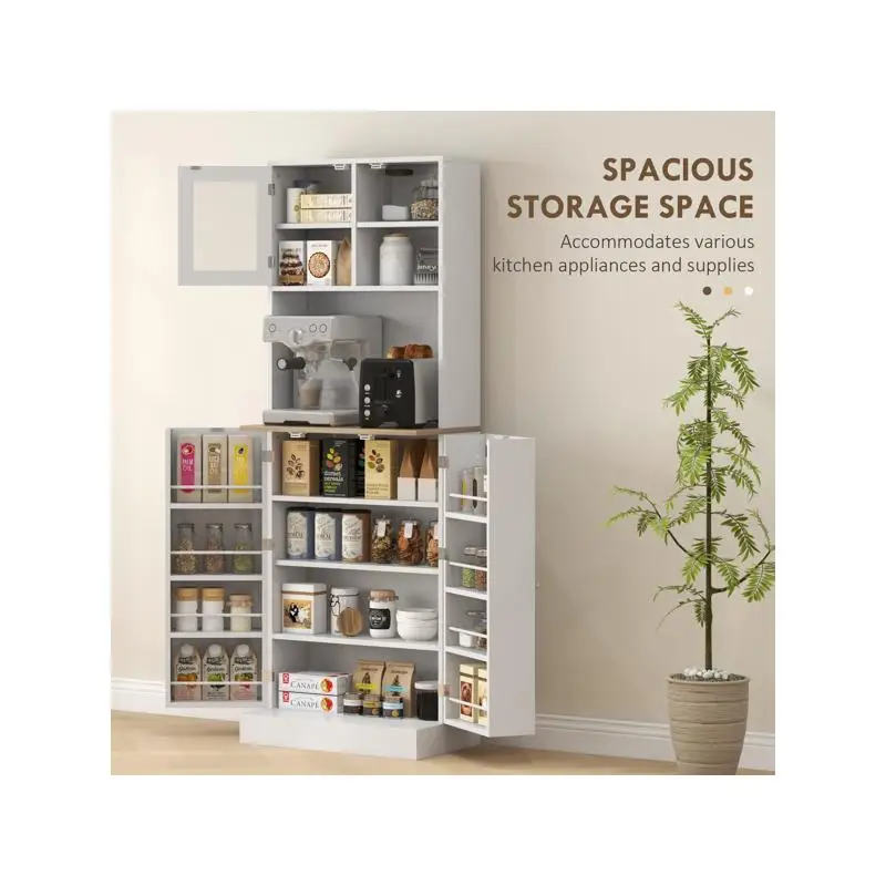 خزانة تخزين المطبخ متعددة الأغراض، منظم للمنزل وتناول الطعام، لمسة نهائية خشبية أنيقة، تصميم موفر للمساحة، سهل التجميع، #3