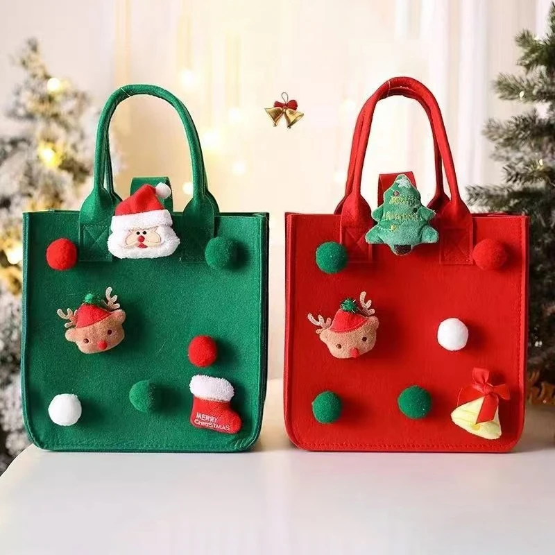 Durable Felt Santa Claus Sack Gift Presents Bag Large-Capacity Christmas Gift Bag Xmas Tree Candy Bag Home Decoration 22x12x23cm