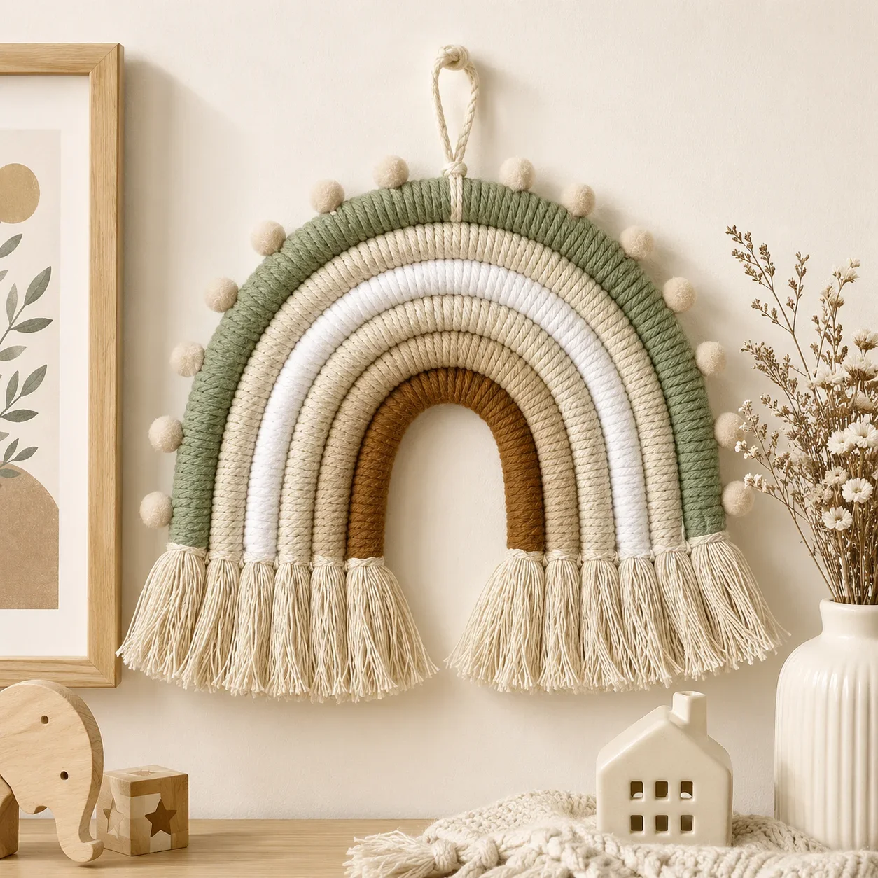 Handmade Woven Rainbow Tassel Wall Hanging Macrame Boho Bedroom Living Room Decor, Customized