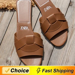 Designer Traf Woman Flat New Slippers Woven with Comfortable Women's Shoes Casual Bottom Slippers Women's Shoes Summer Sandals