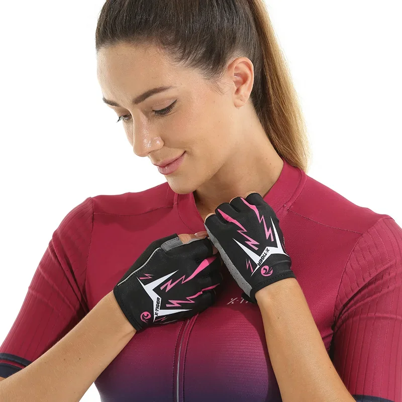 X-TIGER Sports Cycling Gloves Half Finger Women MTB Bike Gloves Running Fitness Gym Riding Motorcycle Bicycle Gloves
