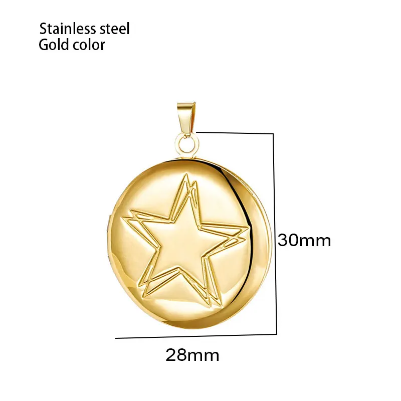 New 20pc/lot DIY 30mm Round Photo Frame Stainless Steel Engraved Star Charms Locket Pendant Jewelry Making Family Memories Gift