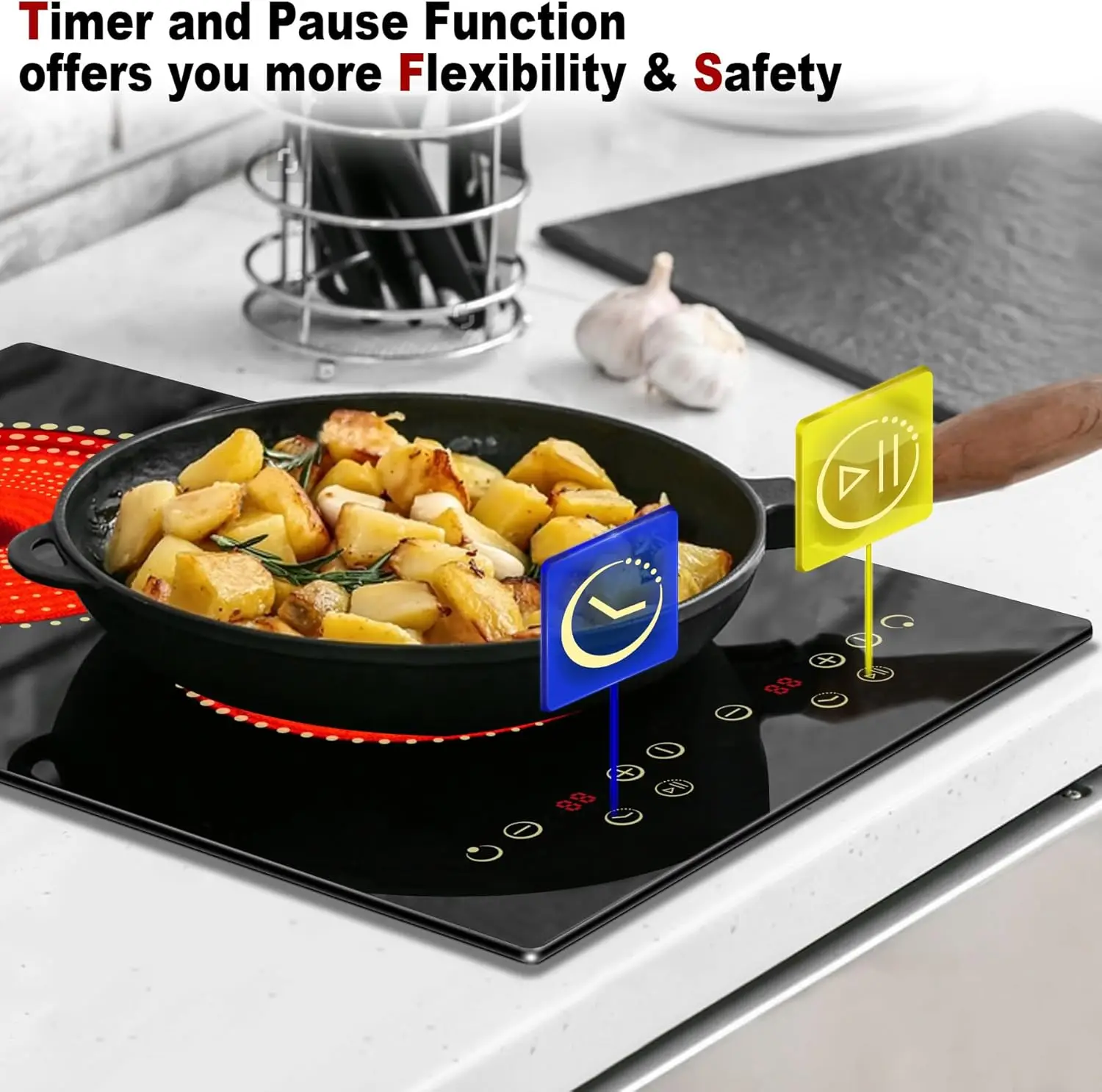 เตาเซรามิก NOXTON 2 โซน, ปลั๊กอิน US:110-120V/EU-UK:220-240V, ด้านบนเคาน์เตอร์และเตาตั้งพื้นไฟฟ้าในตัว, ตัวจับเวลา 99 นาที, ล็อคความปลอดภัย