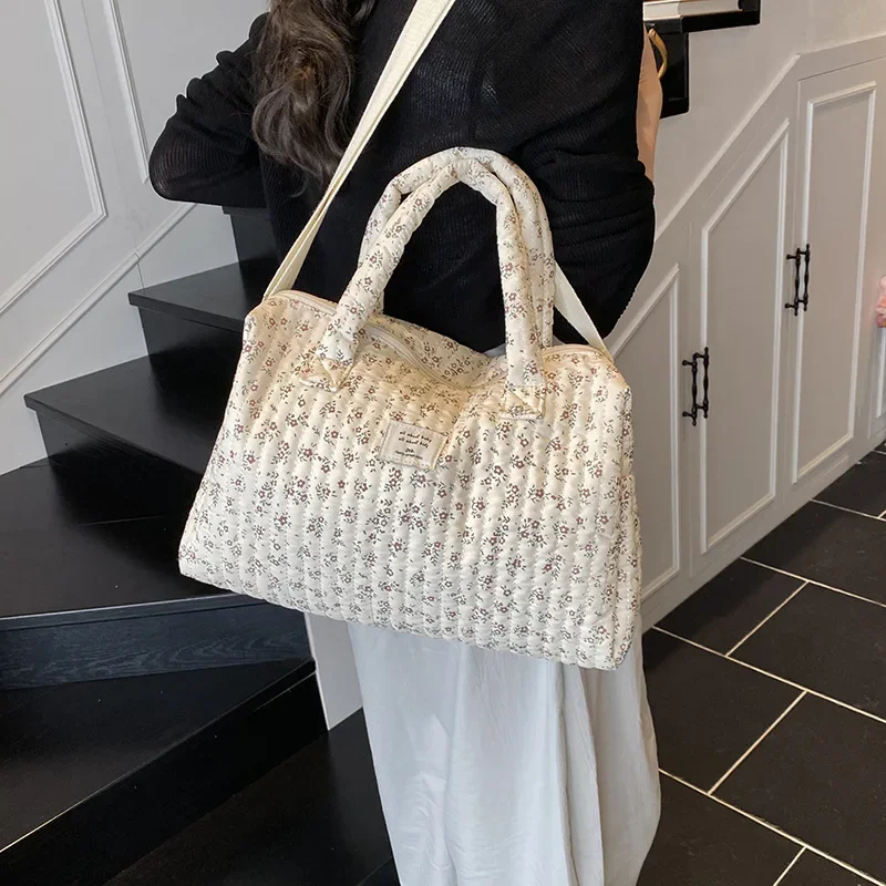 

2025 New French Style Large Tote Bag for Women Minimalist Floral Print Crossbody Diaper Bag Travel Storage Bag
