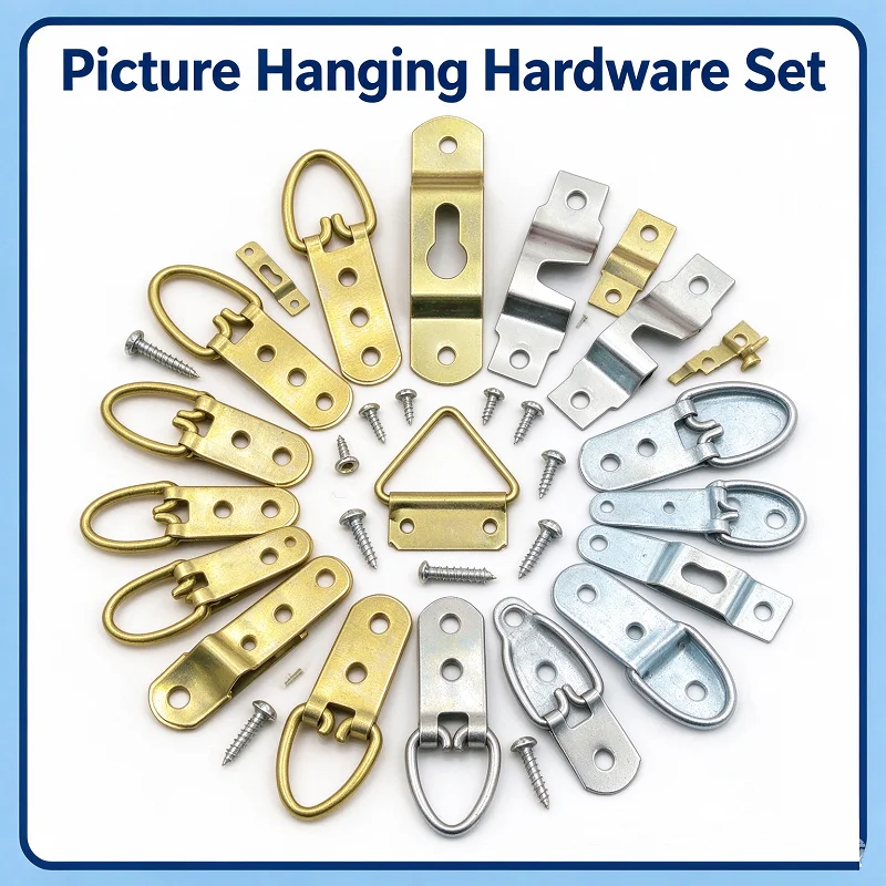 Mixed Metal Picture Frame Hangers Kit D-Ring Triangle Sawtooth Keyhole Hidden Hooks Heavy Duty Photo Oil Painting Mirror Wall Mo