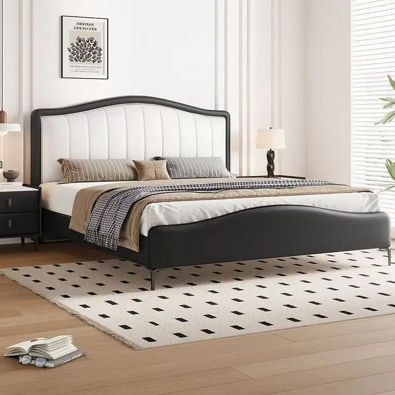 #High-End Modern French Luxury Design Black Up-holstered Leather Bed Frame Furniture King Size Bed Sets