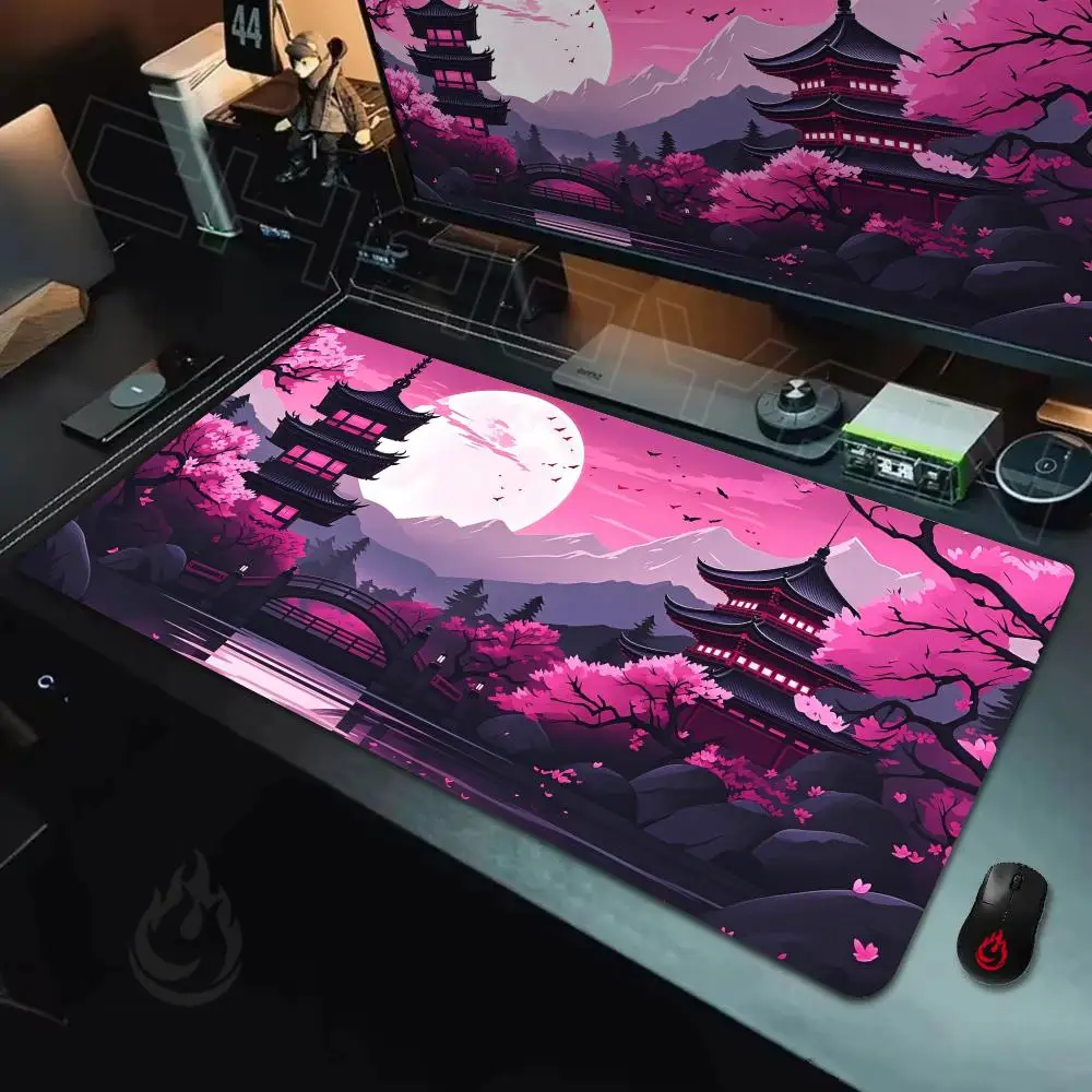 Full Moon Cherry Blossom Pavilion Mouse Pad Large Computer Office Game Table Mats Rubber Anti-slip Mouse Mat HDP Long Desk Pads