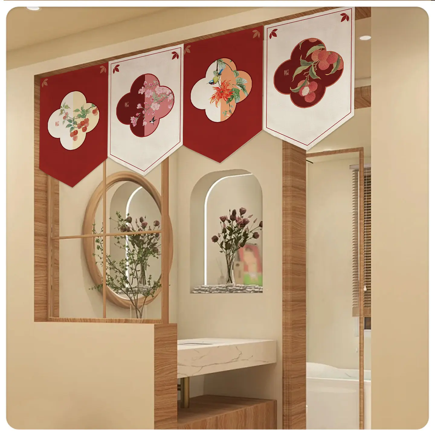 VIKAMA Custom Cartoon Triangle Flag Hanging Decor Kitchen Curtain Bar Entrance Door Divider