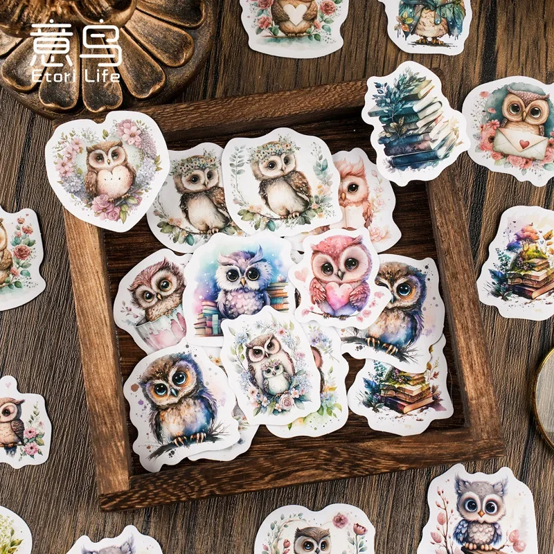 46pcs PVC Cartoon Cute Animal Owl Collage Rich Patterns Student DIY Scrapbooks,Mobile Phones Decoration Stickers