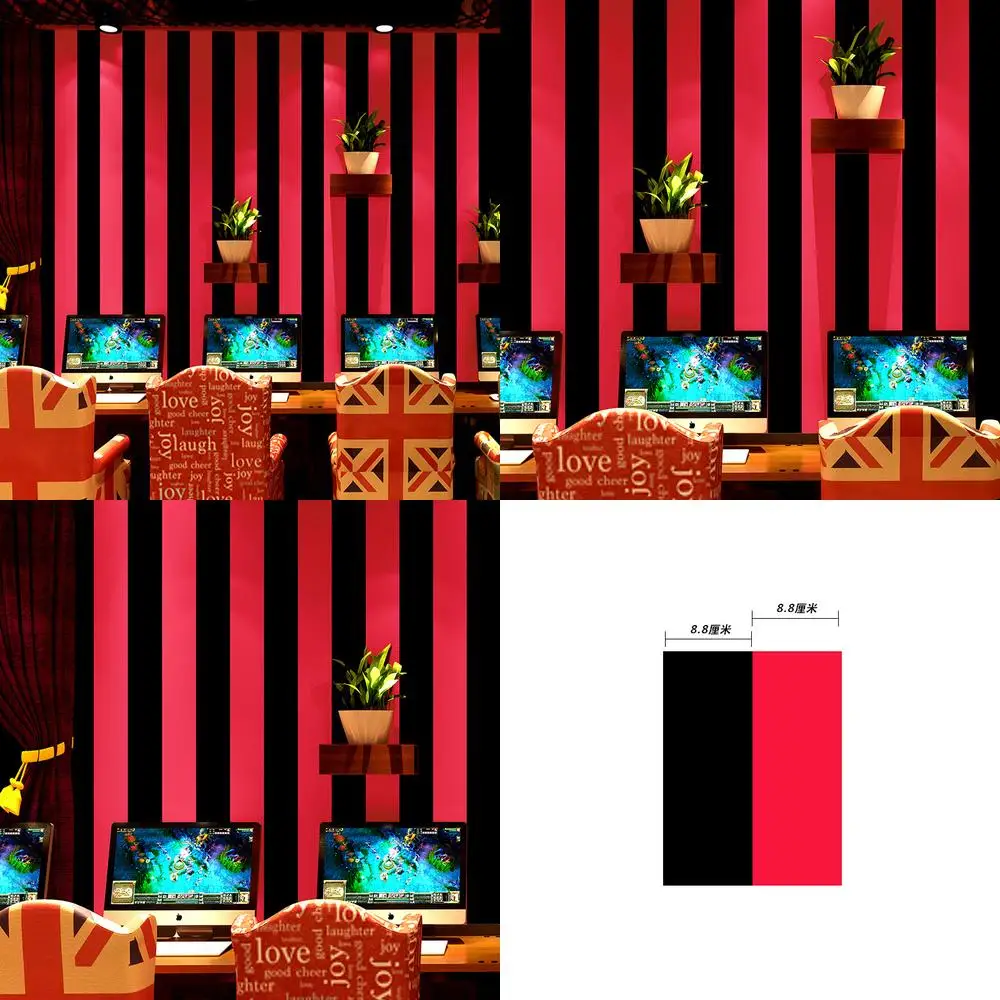 

Красные и черные обои с вертикальной полосой для парикмахерской, современное интернет-кафе, отель и игровая комната, коммерческое украшение стены