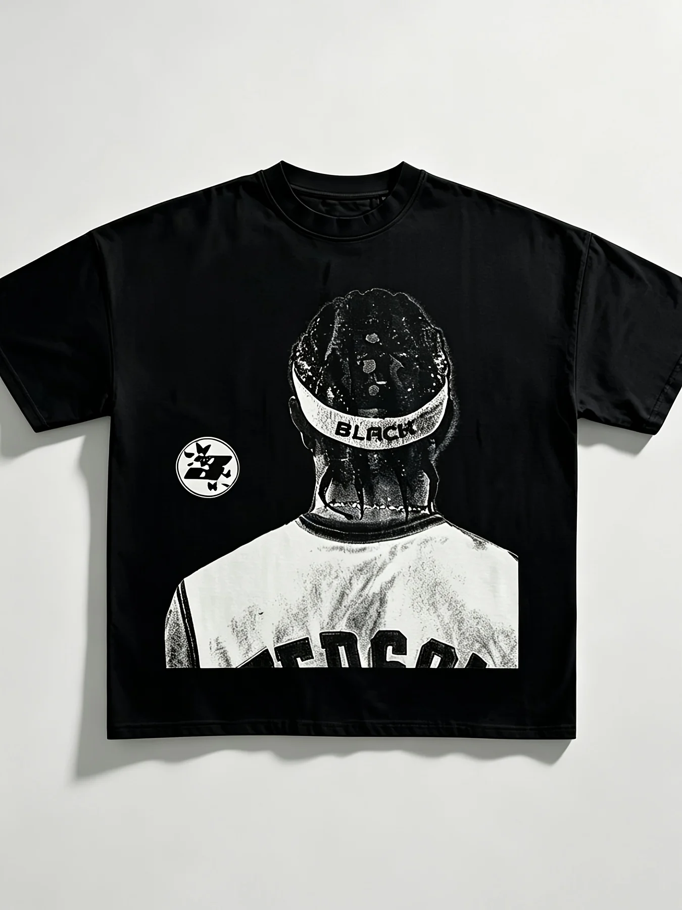 Men'S BLACK Headband Sports Figure Hip-Hop Street Culture Men'S 100% Tee, Soft Comfort, for Couple, Family, Gym & Daily Casual, Wardrobe Staple - 220G