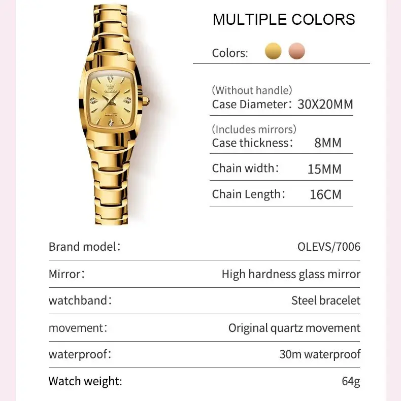 OLEVS 7006 Tungsten steel Women\'s Wristwatch Luxury Brand Watch for Women Elegant Waterproof Fashion Quartz Ladies Watches Set