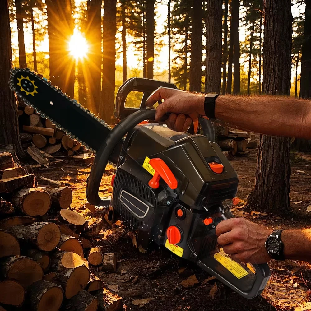 High Power Handheld Gasoline Chain Saw 9800W 87CC Two-Stroke Petrol Logging Tree Cutting Saw for Outdoor Work Lgging Saw