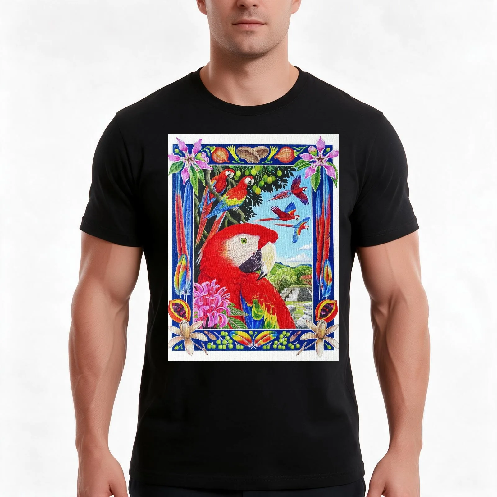 Scarlet Macaws of Copan Julia Page T-Shirt Summer Casual Cotton Tee Oversized Streetwear Tops Vintage Graphic Print