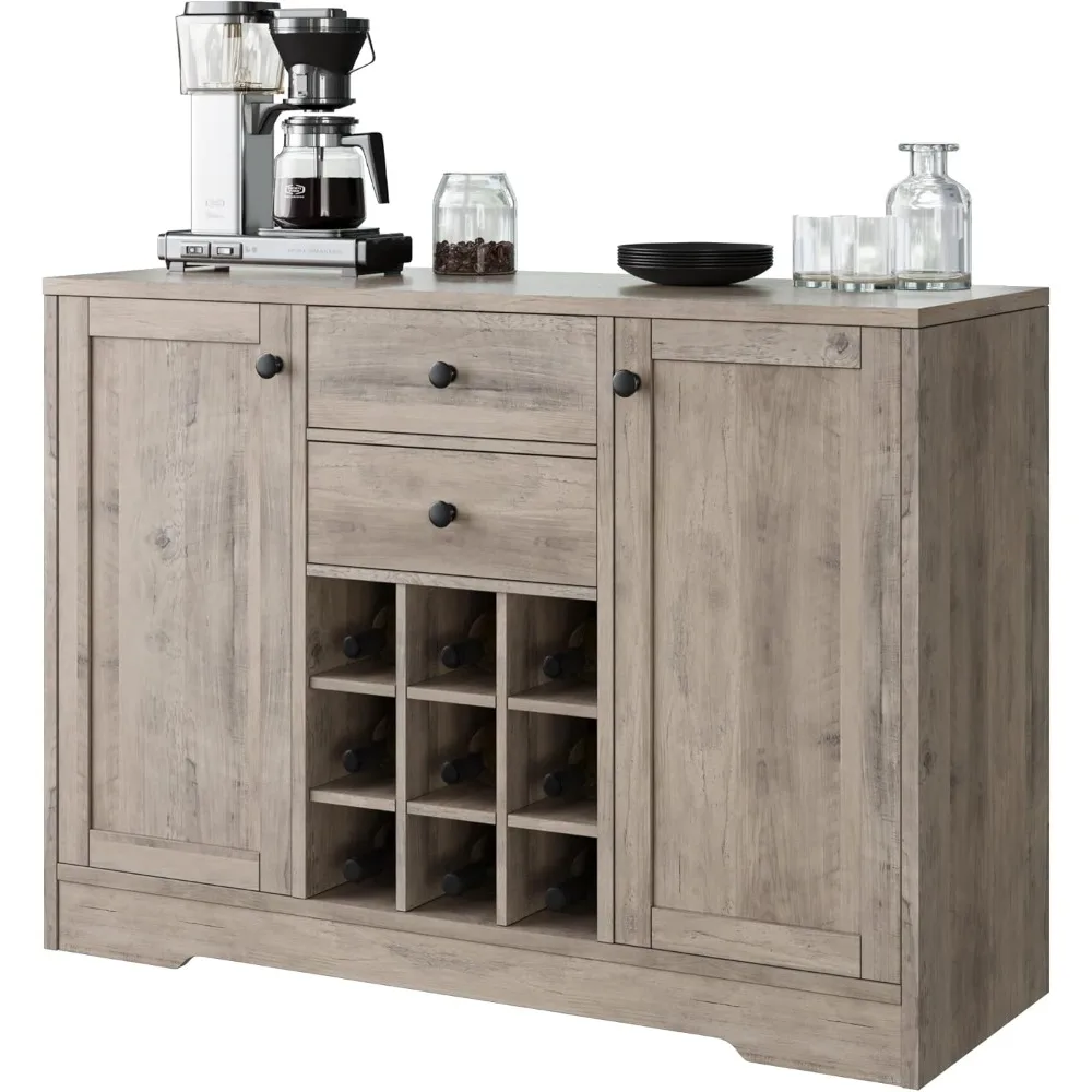 HOSTACK Coffee Bar Cabinet, Modern Farmhouse Buffet Sideboard Cabinet with Storage Drawers and Shelves, Liquor Cabinet with