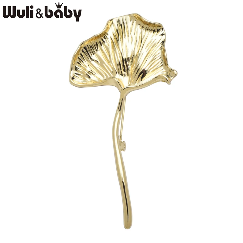 Wuli&baby Stainless Steel Ginkgo Leaf Brooches For Women Unisex 2-color Cold-wind Style Flowers Plants Party Causal Brooch Pins