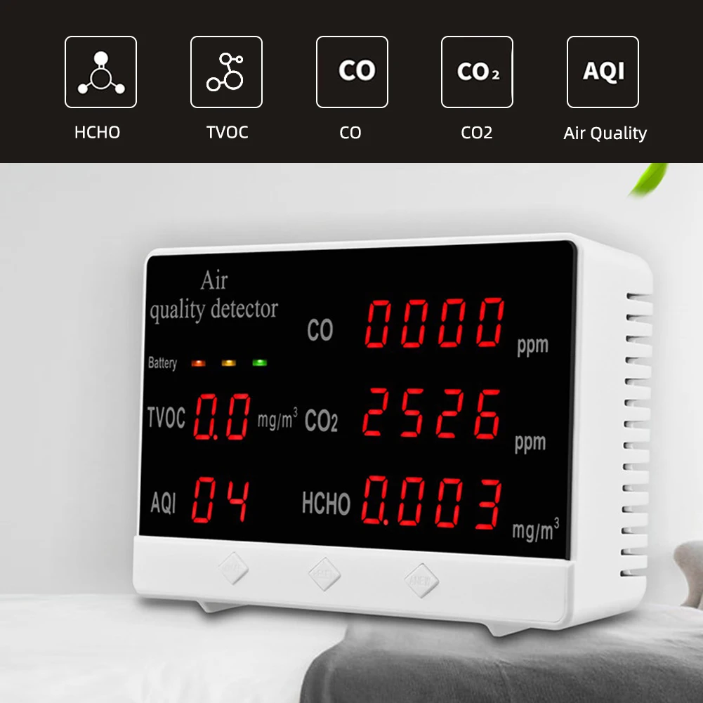 High Quality Multifunctional 5 in 1 HCHO/TVOC/CO/CO2/AQI Air Quality Monitor Indoor Gas Detector
