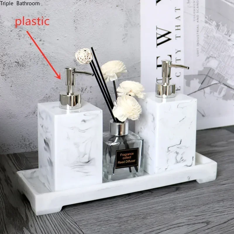 Bathroom accessories 1pcs Imitation marble patterned resin Bathroom Toothbrush Holder Soap Dispenser Set soap dish lotion bottle