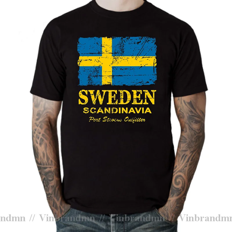 Vintage Look Sverige Flag Of Sweden T Shirt Swedish Jersey Tre Kronor Gift T-Shirt Sweden Sverige Coat of Arms T Shirts men Tops